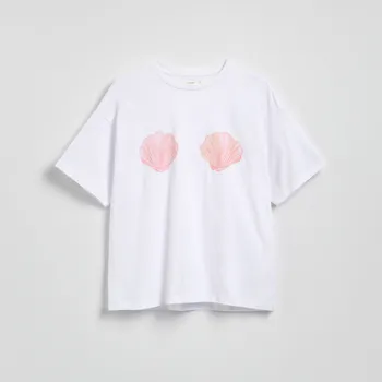 Dámské tričko Reserved - Bavlněné tričko s potiskem - bílá - ZS436-00X - ZS436-00X-XS