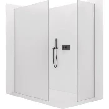 CERANO - Sprchová zástěna Walk-in Crystal T L/P - 8 mm - bezvzpěrový systém - černá matná, mléčné sklo- 150x130x200 cm