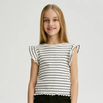 Reserved - Tričko z žebrovaného úpletu s volánovými rukávy - vícebarevná - 902EA-MLC - 902EA-MLC-164