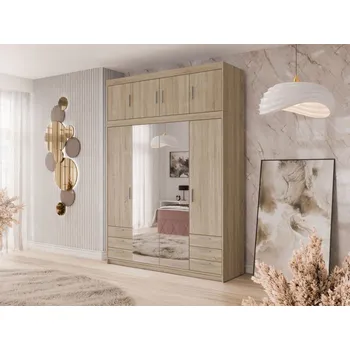 Šatní skříň Zrcadlová skříň Melen 4D6S + nástavec, Barva: dub sonoma MIRJAN 5903211403897