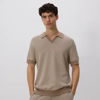 Pánský svetr Reserved - Strukturální polo svetr - béžová - 4218C-08M - 4218C-08M-M