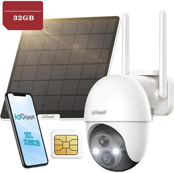 IP kamera Solární IP kamera otočná Smart GSM 3G/4G LTE SIM 2K 3MPx 9600mAh 32GB SD karta