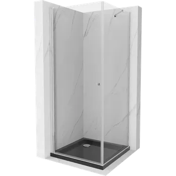 Mexen Pretoria sprchová kabina otočná 90 x 90 cm, transparentní, chrom + sprchová vanička Flat, černá - 852-090-090-01-00-4070 Sprchové kouty s vaničkou