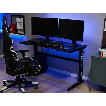 Herní židle Herní stůl, černá dřevotříska, obdélníkový kovové nohy, 120 x 60 cm, s RGB světlem moderního designu Beliani