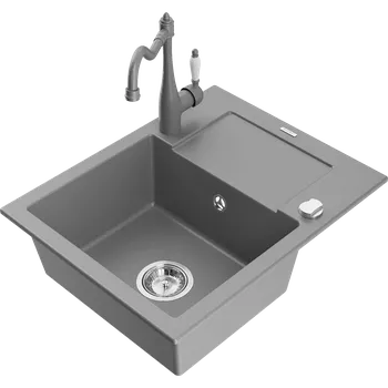 Granitový dřez Mexen Enzo granitový dřez 1-komorový s odkapávačem a kuchyňskou baterií Carla, šedý - 6506-71-670700-71 Granitové dřezy s baterií