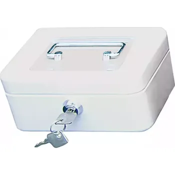 Příruční pokladna Přenosná pokladna WEDO 200, bílá - kovová uzamykatelná pokladnička s přihrádkami