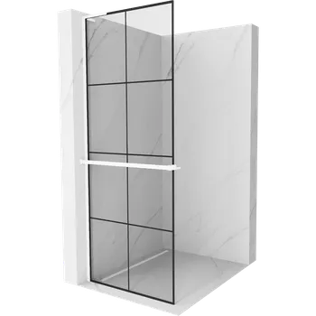 Mexen Kioto+ L sprchová stěna s policí Walk-in 70 x 200 cm, černá mřížka, bílá - 800-070-123-20-77 Sprchové stěny