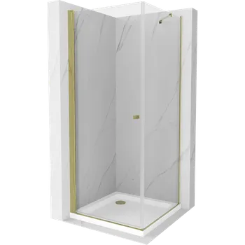 Mexen Pretoria sprchový kout s otvíracími dveřmi 90 x 90 cm, průhledný, zlatý + vanička Flat - 852-090-090-50-00-4010 Sprchové kouty s vaničkou