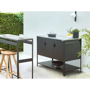 Zahradní stůl Venkovní barový stůl černý nerezová ocel vysoký stůl kovový zahradní kuchyně jídelna Beliani