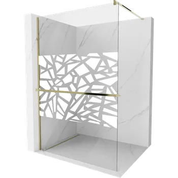Mexen Kioto+ sprchová stěna s poličkou Walk-in 70 x 200 cm, bílý vzor, zlatá - 800-070-121-50-85 Sprchové stěny