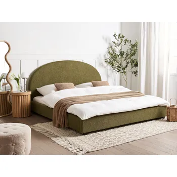 Postel Postel olivově zelená buklé čalounění 180 x 200 cm zaoblené čelo minimalistický retro design ložnice Beliani