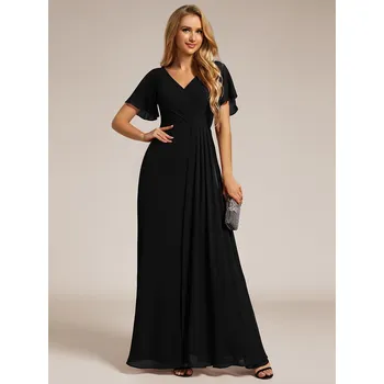 Dámské šaty Elegantní večerní asymetrické šifonové šaty s volánovým rukávem Barva: Černá, Velikost: 5XL