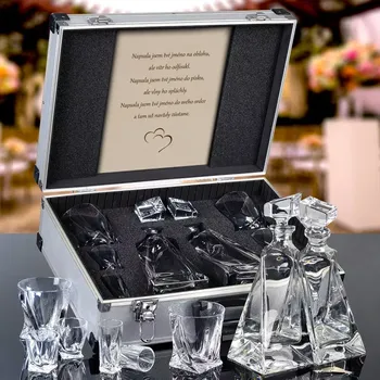 Karafy LOVERS Bohemia Crystal Dárková sada křišťálu pro zamilované v hliníkovém kufru k svatbě, výročí, vánocům, valentýnu Standardní víko