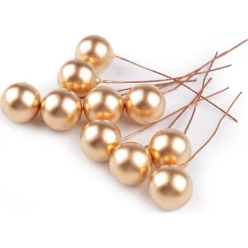 Kuličky / bobule na drátku ke tvoření Ø1,5 cm - zlatá (10 ks)