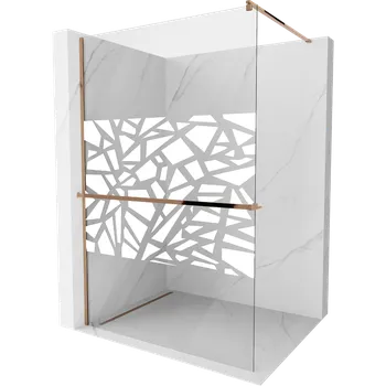 Mexen Kioto+ sprchová stěna s poličkou Walk-in 80 x 200 cm, bílý vzor, růžové zlato - 800-080-121-60-85 Sprchové stěny