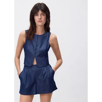 Reserved - Šortky z lesklé látky - tmavomodrá - 9321H-59J - 9321H-59J-36