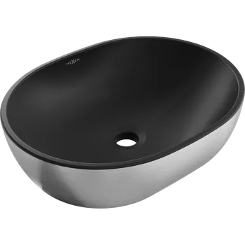 Umyvadlo Mexen Viki umyvadlo na desku 48 x 35 cm, černá matná/stříbrný vzor čáry - 21054873 Koupelnové umyvadla