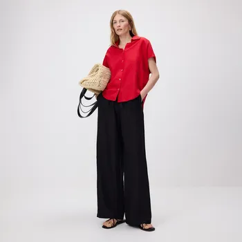 Dámské kalhoty Reserved - Kalhoty s&nbsp;vysokým podílem lnu - černý - 688AC-99X - 688AC-99X-XS