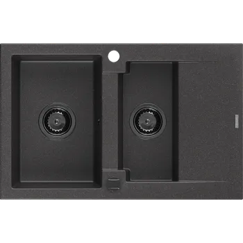 Granitový dřez Mexen Gaspar dřez žulový 1,5-komorový s odkapávačem 737 x 475 mm, černý skvrnitý, sifon černý - 6507731505-76-B Granitové dřezy