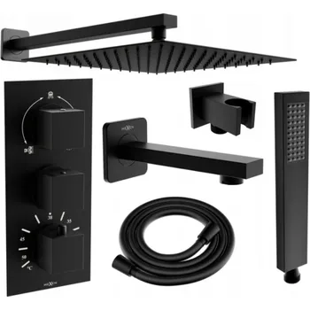 Vodovodní baterie Mexen Cube DR02 podomítková vanová-sprchová sada s dešťovou sprchou 30 cm, černá - 77503DR0230-70 Podomítkové vanové systémy
