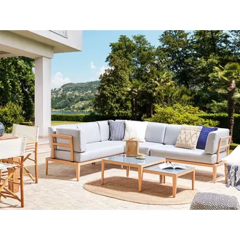 Zahradní sestava Zahradní sedací souprava hliníková světlé dřevo a šedá pro 6 osob konferenční stolky zahrada terasa venkovní nábytek Beliani