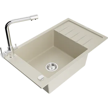 Granitový dřez Mexen Elias granitový dřez 1-komorový s odkapávačem a kuchyňskou baterií Duero, béžový - 6511-69-671600-00 Granitové dřezy s baterií