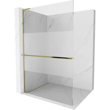 Mexen Kioto+ L sprchová stěna s policí Walk-in 120 x 200 cm, transparentní/matná, zlatá - 800-120-123-50-35 Sprchové stěny