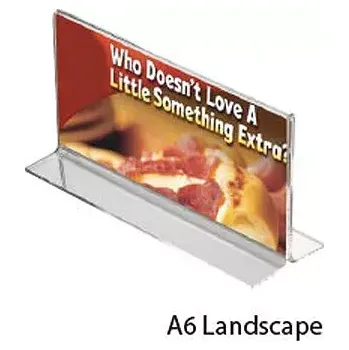 Plexi stojánek na stůl oboustranný typu T - velikost A6 na šířku