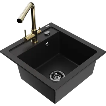 Granitový dřez Mexen Vito granitový kuchyňský dřez 1-komorový s kuchyňskou baterií Duero, černý - 6503-77-671600-50-B Granitové dřezy s baterií