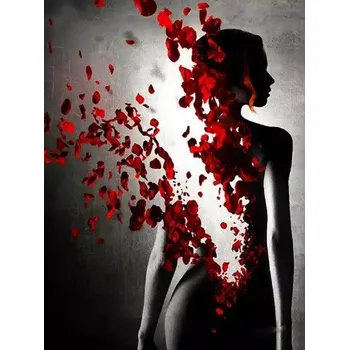 Diamantové malování Diamantové malování/Huacan - Ženská silueta z červených kvítků