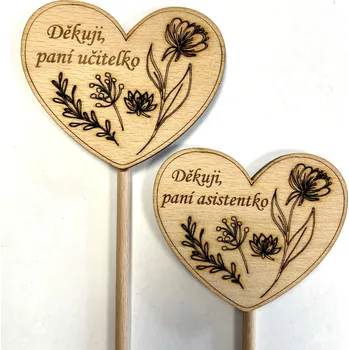 Zápich srdce 8 cm učitelce a asistentce Nápis: Děkuji, paní učitelko