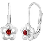 Dětské náušnice z bílého zlata květinky s přírodním červeným topazem