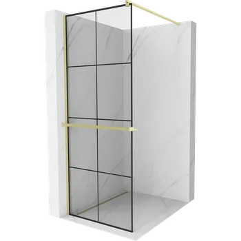 Mexen Kioto+ sprchová stěna s poličkou Walk-in 70 x 200 cm, černá mřížka, zlatá kartáčovaná - 800-070-121-55-77 Sprchové stěny