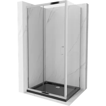 Mexen Apia posuvná sprchová kabina 130 x 80 cm, transparentní, chrom + sprchová vanička Flat, černá - 840-130-080-01-00-4070 Sprchové kouty s vaničkou