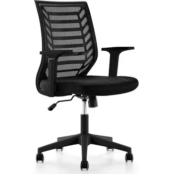 Kancelářská židle Rocada 907-4, černý látkový sedák, černé síťované opěradlo, černá konstrukce, nastavitelné područky