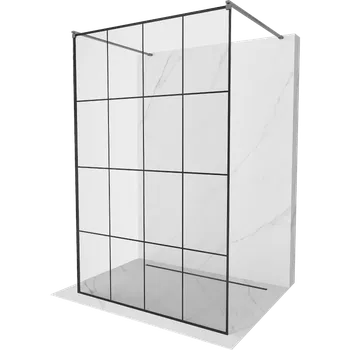 Mexen Kioto volně stojící sprchová stěna 160 x 200 cm, černá mřížka 8 mm, gun gray kartáčovaný - 800-160-002-66-77 Sprchové stěny