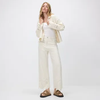 Dámské džíny Reserved - Džíny s širokými nohavicemi a krajkovým vzorem - tělová - YT362-02J - YT362-02J-38