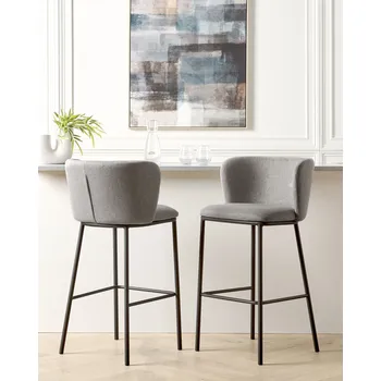 Sada 2 jídelních židlí šedé polyesterové čalounění černé kovové nohy bez opěrek zaoblené opěradlo moderní jídelna kuchyně Beliani