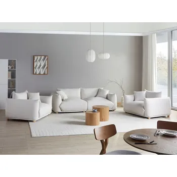 Sedací souprava Sedací souprava krémově bílá polyesterové čalounění 5místná s polštáři pohovka a křesla obývací pokoj Beliani