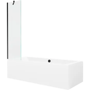 Vana Mexen Cube obdélníková vana 170 x 80 cm s krytem a jednokřídlou zástěnou 50 cm, transparentní, černá - 550517080X9505000070 Vany se zástěnou