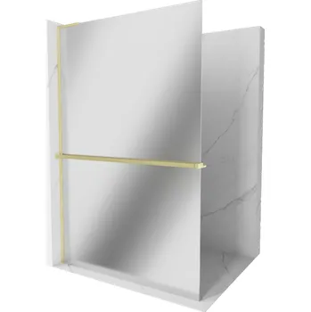 Mexen Kioto+ L sprchová stěna s poličkou Walk-in 100 x 200 cm, zrcadlo, zlatá kartáčovaná - 800-100-123-55-50 Sprchové stěny