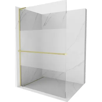 Mexen Kioto+ L sprchová stěna s poličkou Walk-in 90 x 200 cm, transparentní/matná, zlatá kartáčovaná - 800-090-123-55-35 Sprchové stěny