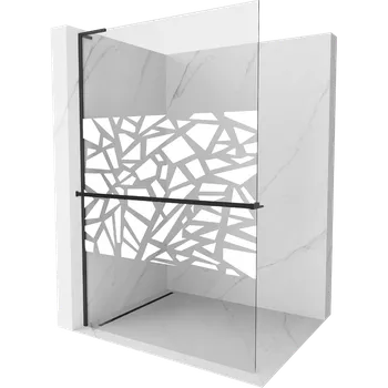 Mexen Kioto+ L sprchová stěna s policí Walk-in 70 x 200 cm, bílý vzor, černá - 800-070-123-70-85 Sprchové stěny