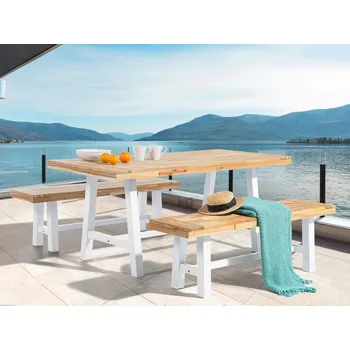 Zahradní sestava Sada zahradního nábytku světle hnědá bílá akáciové dřevo 7místná terasa venkovní moderní Beliani
