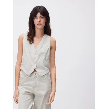 Dámská vesta Reserved - Džínová vesta s proužky - bílá - 9327H-00J - 9327H-00J-S