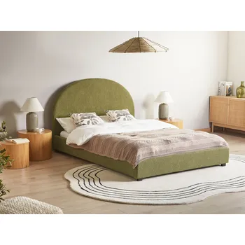 Postel Postel olivově zelená buklé čalounění 140 x 200 cm zaoblené čelo minimalistický retro design ložnice Beliani
