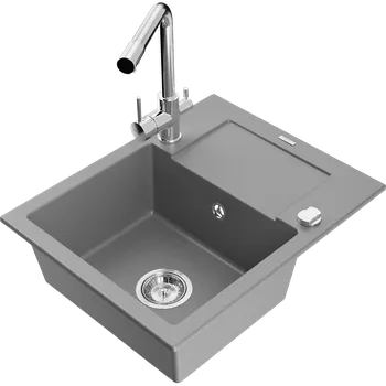Granitový dřez Mexen Enzo granitový dřez s odkapávačem a kuchyňskou baterií Duero, šedý - 6506-71-671600-00 Granitové dřezy s baterií