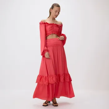 Dámská sukně Reserved - Maxi sukně s výšivkou - korálová - 616HD-32X - 616HD-32X-S