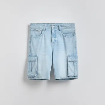 Pánské kalhoty Reserved - Džínové kraťasy cargo - modrá - YF673-05J - YF673-05J-30