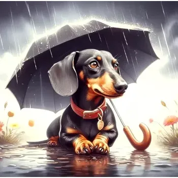 Diamantové malování Huacan Jezevčík pod deštníkem